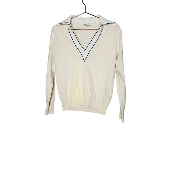 SANDRO Off-White Wool Knit Sequin Collar V-Neck Sweater Size 36 - Picture 5 of 12